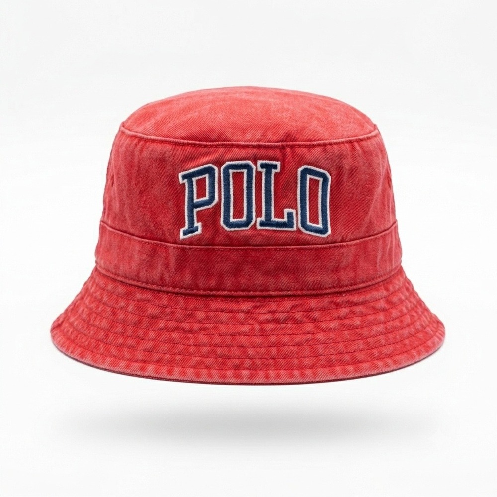Polo Ralph Lauren Red Washed Cotton Bucket Hat Unisex Logo S/M 58cm NEW